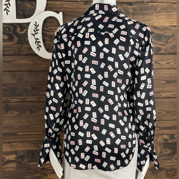 Equipment | Annelie Playing Cards Print Button Down Satin Top Playing Cards Silk - Picture 5 of 16